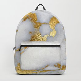 White and Gray Marble and Gold Metal foil Glitter Effect Backpack | Granite, Stone, Sparkle, Marble, Geode, Agate, Gem, Sparkly, Luxury, Girly 