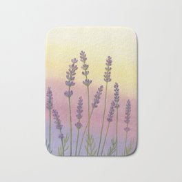 Lavender in Sunset Bath Mat | Flowers, Purple, Painting, Sky, Landscape, Yellow, Serenade, Watercolor, Beautiful, Gift 