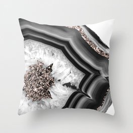 Gray Black White Agate with Rose Gold Glitter #2 #gem #decor #art #society6 Throw Pillow