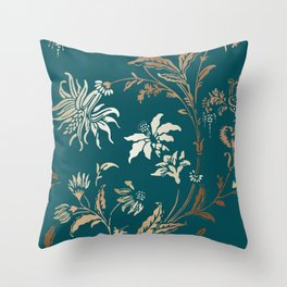 Vintage Ornamental Floral in Teal and Copper Throw Pillow
