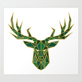 Green Stag Geometric Art Print