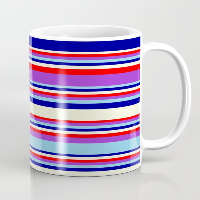 Eye-catching Beige, Red, Dark Orchid, Sky Blue, and Dark Blue Colored Stripes/Lines Pattern Coffee Mug