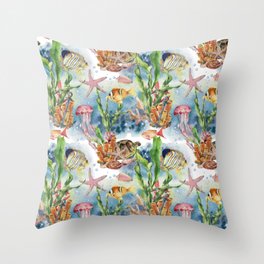 A Colorful Sea Life Pattern Throw Pillow