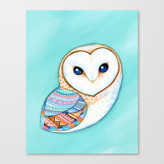 Tribal Pattern Barn Owl Canvas Print