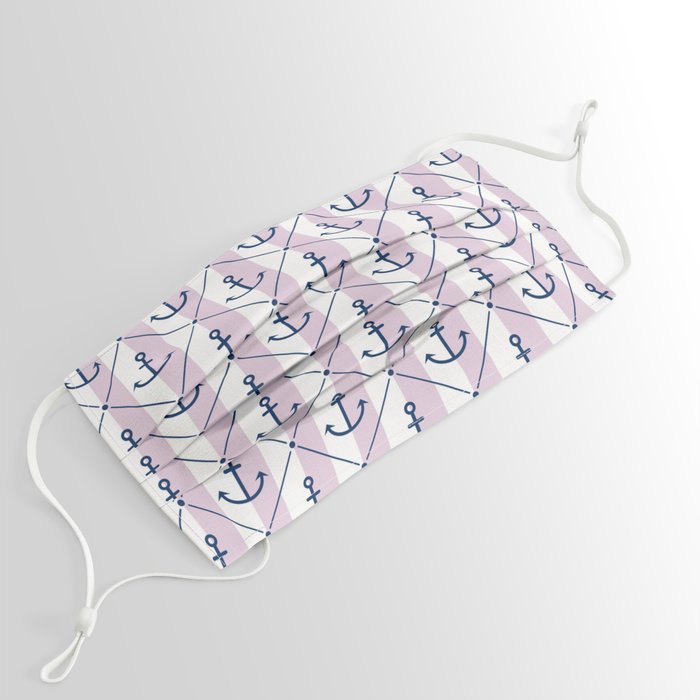 Navy Blue Anchor Pattern on White and Lilac Purple Face Mask