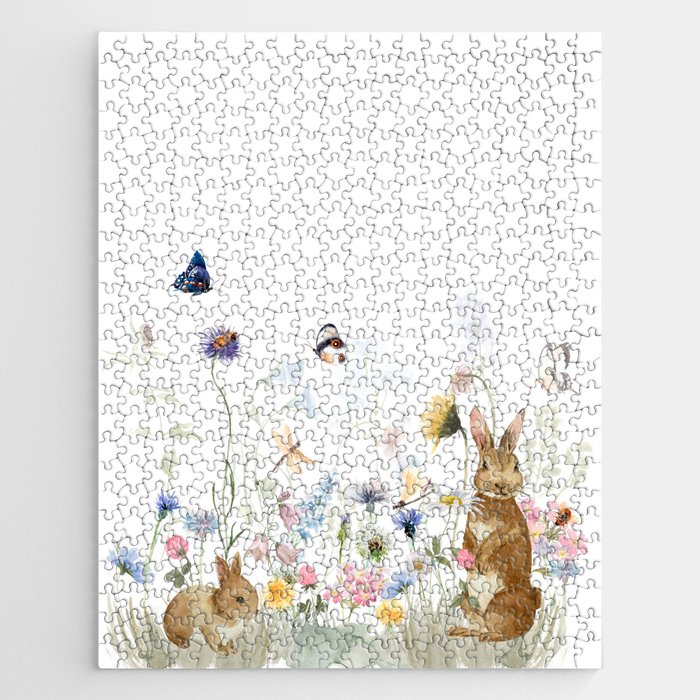 Scandinavian Flowers Easter Bunny Meadow Jigsaw Puzzle