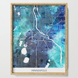 Minneapolis Minnesota City Map Navy Blue Turquoise Watercolor Minneapolis USA States City Street Map Serving Tray