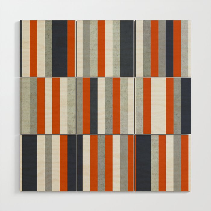 Orange, Navy Blue, Gray / Grey Stripes, Abstract Nautical Maritime Design by Wood Wall Art