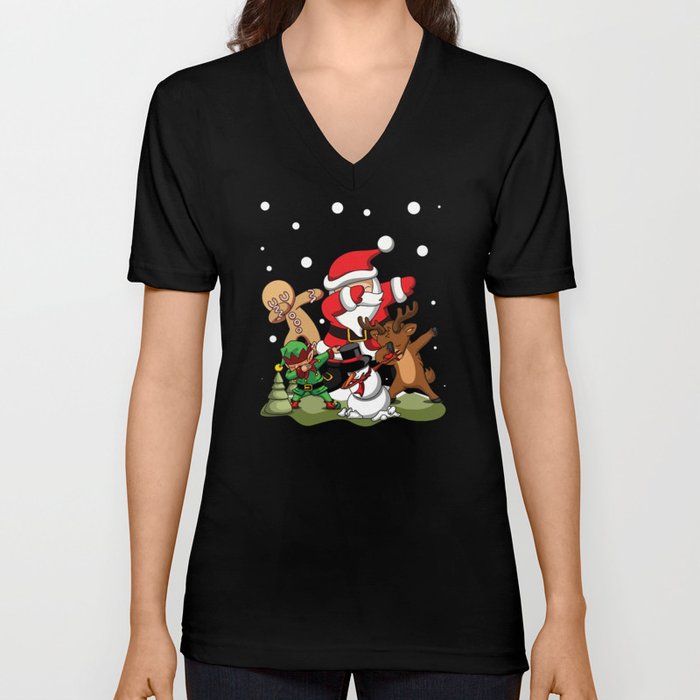 Dab Santa Elf Deer Gingerbread December Christmas V Neck T Shirt
