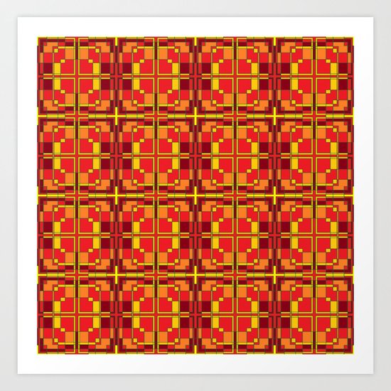 Red and Yellow Cross Pattern Art Print