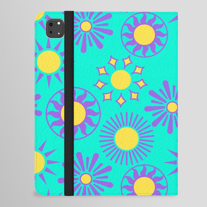 Mid Century Retro Sun Pattern - Gargoyle Gas and Lavender Indigo iPad Folio Case