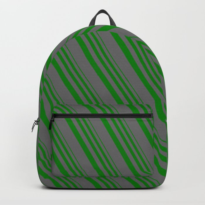 Green & Dim Grey Colored Stripes/Lines Pattern Backpack