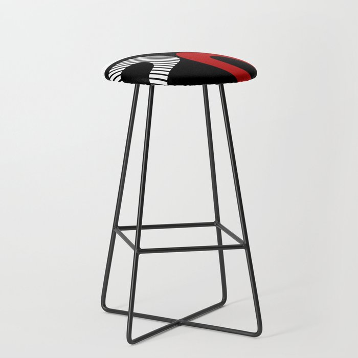 Abstract waves - red, grey, black, white Bar Stool