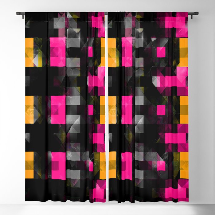 geometric symmetry art  pixel square pattern abstract background in pink orange black Blackout Curtain