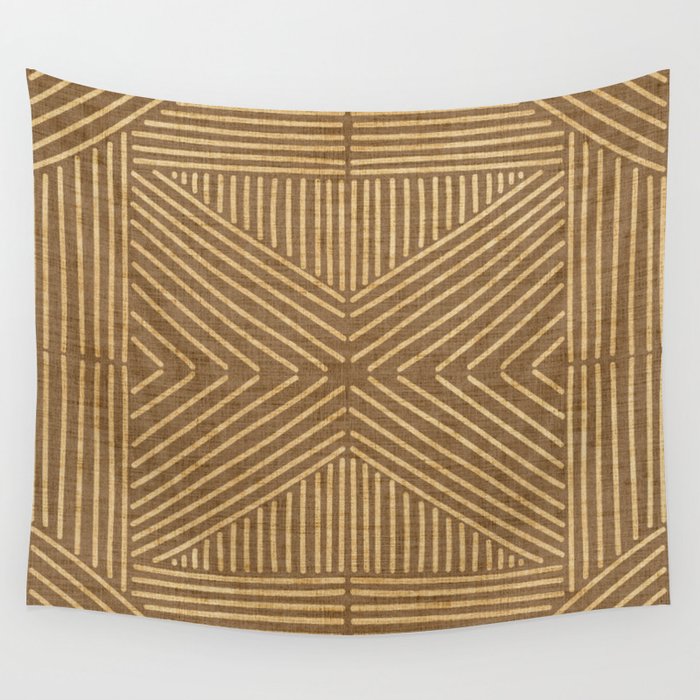 Golden ochre lines - textured abstract geometric Wall Tapestry
