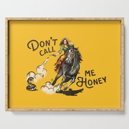 Don't Call Me Honey Retro Cowgirl On Horseback V.1 Serving Tray
