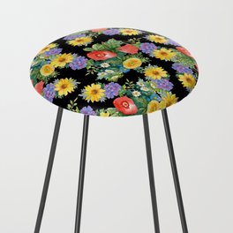 Summertime garden flowers watercolor seamless pattern on black background. Beautiful hand drawn texture. Romantic background Counter Stool