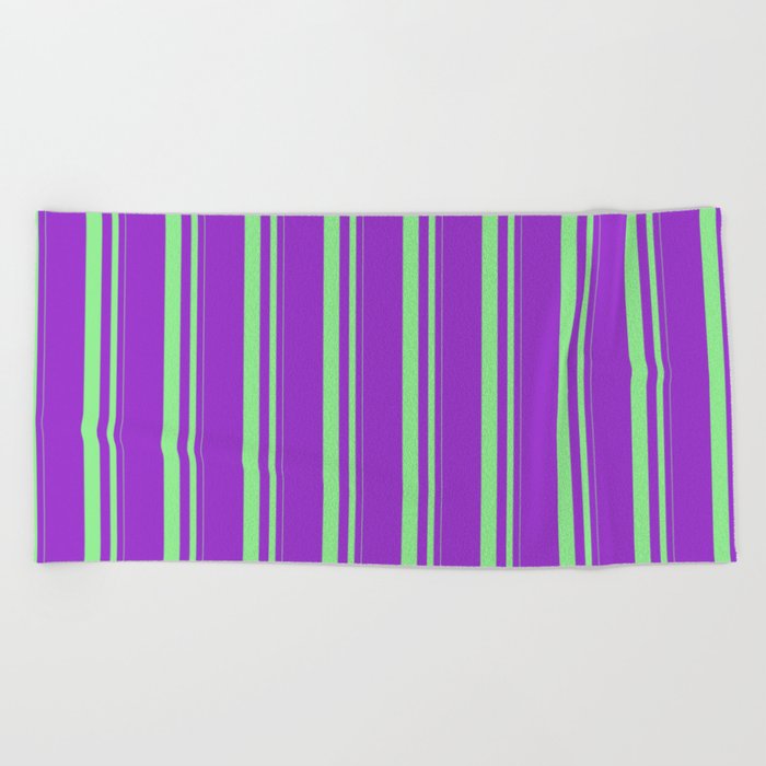 Light Green & Dark Orchid Colored Stripes/Lines Pattern Beach Towel