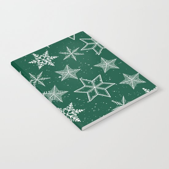 Snowflakes On Green Background Notebook