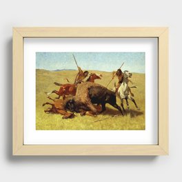 Frederic Remington Western Art “Buffalo Hunt” Recessed Framed Print