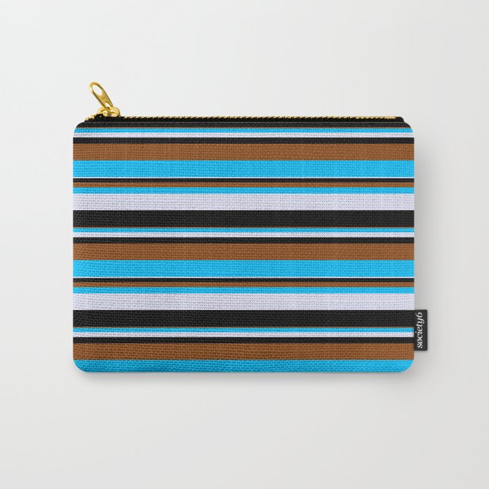 Brown, Deep Sky Blue, Lavender, and Black Colored Pattern of Stripes Carry-All Pouch