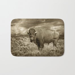 American Buffalo in Sepia Tone Bath Mat | Bull, Sepia, Landscape, Bison, Wyoming, Wild, Park, Animal, Mammal, Wildlife 