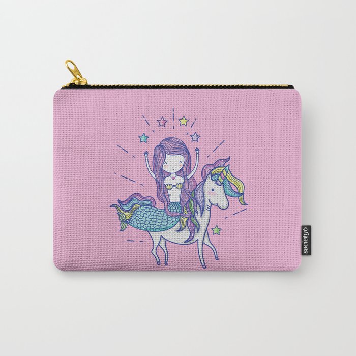 Mermaid Riding Unicorn Pink Carry-All Pouch