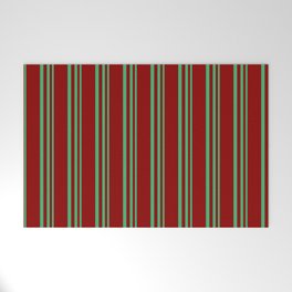 [ Thumbnail: Sea Green & Dark Red Colored Stripes/Lines Pattern Welcome Mat ]