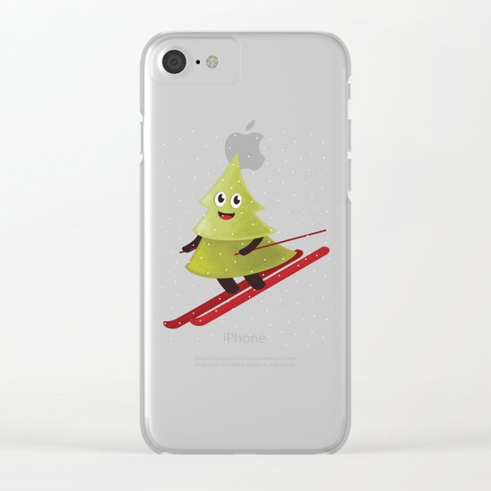 Happy Pine Tree on Ski Clear iPhone Case