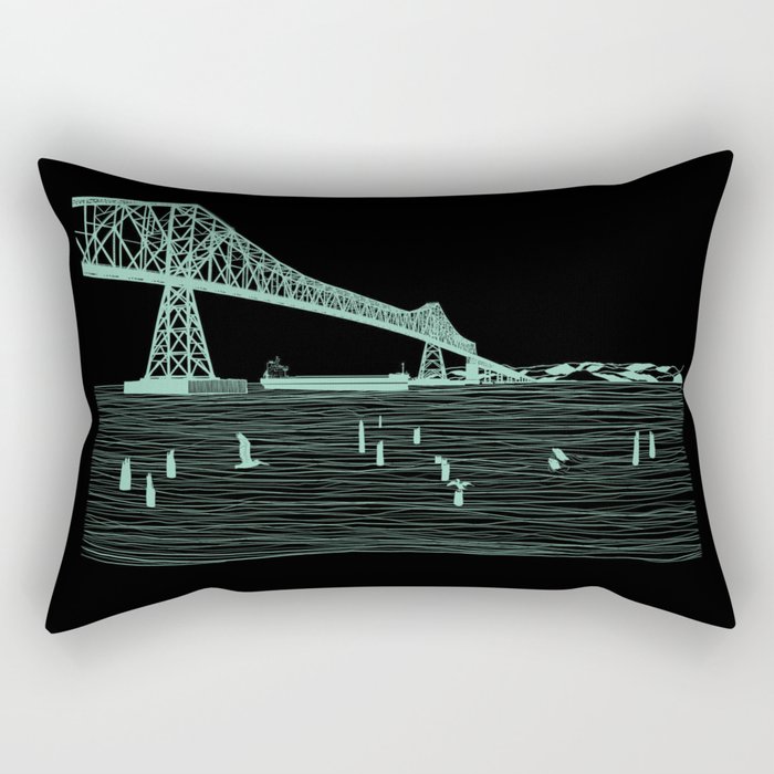 Gateway to the Sea Green on Black. Astoria-Megler Bridge by Seasons Kaz Sparks Rectangular Pillow