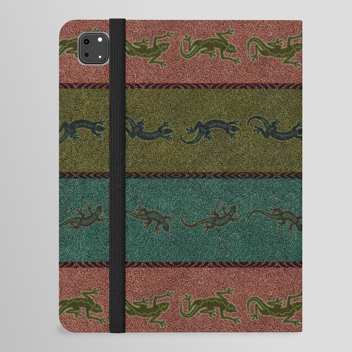 Playful Gecko on Rich Velvet Stripes iPad Folio Case