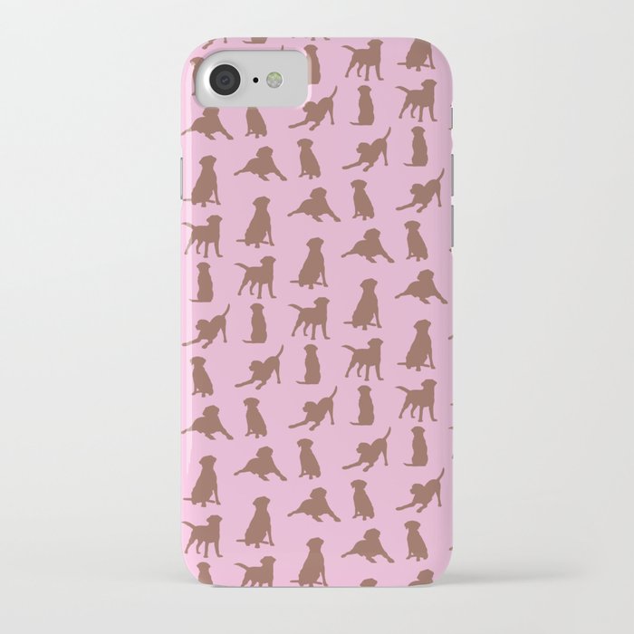Playful Labrador_chocolate on pink iPhone Case