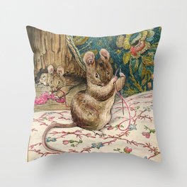 The Mice at Work Threading The Needle Beatrix Potter Throw Pillow