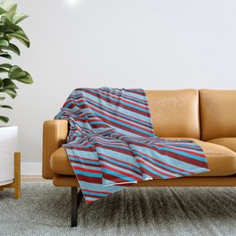 [ Thumbnail: Red, Deep Sky Blue, Maroon & Sky Blue Colored Lined/Striped Pattern Throw Blanket ]