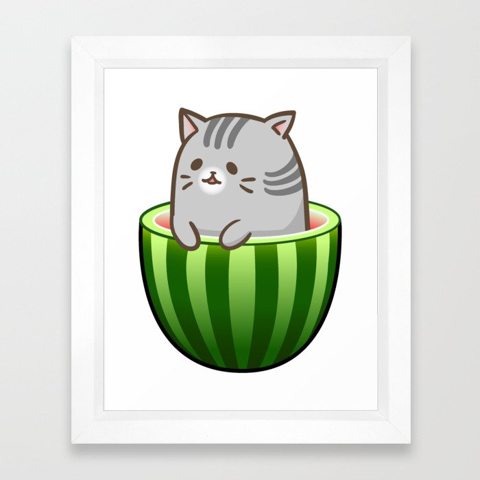 Melon Cat Framed Art Print