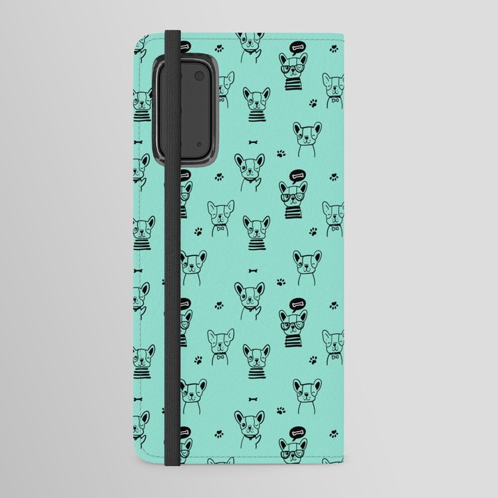 Seafoam and Black Hand Drawn Dog Puppy Pattern Android Wallet Case