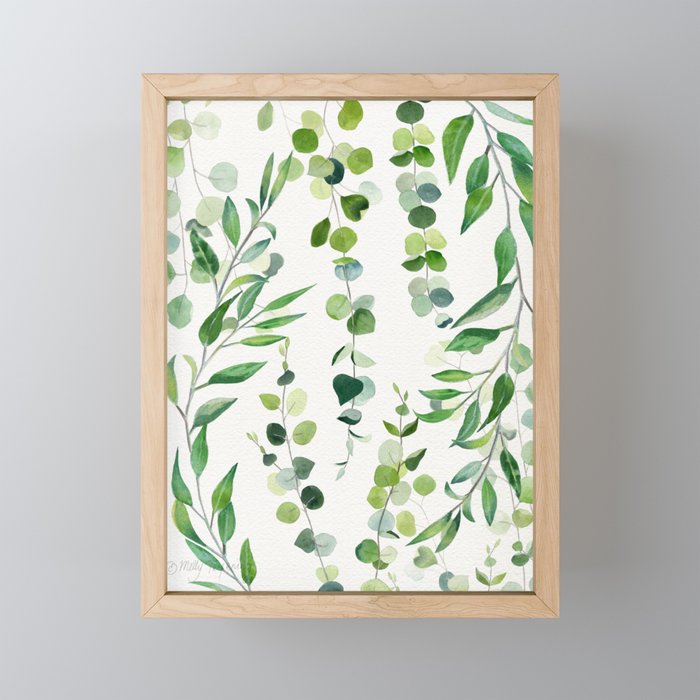 Nature Green Eucalyptus Leaves  Framed Mini Art Print