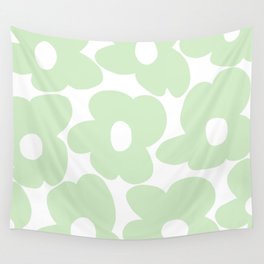 Large Baby Green Retro Flowers White Background #decor #society6 #buyart Wall Tapestry