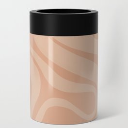 Modern Swirl Lines in Peach and Tan Can Cooler