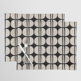 Mid Century Modern Geometric Pattern 157 Mid Mod Black and Linen White Placemat