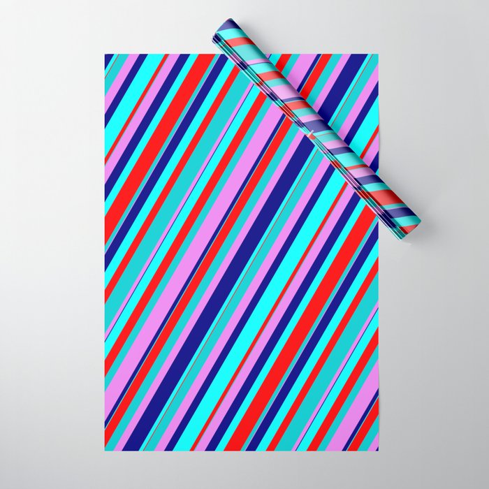 Colorful Aqua, Red, Dark Turquoise, Violet, and Blue Colored Lined Pattern Wrapping Paper