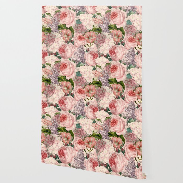 Vintage Shabby Chic Pink Dark Floral Roses Lilacs Flowers