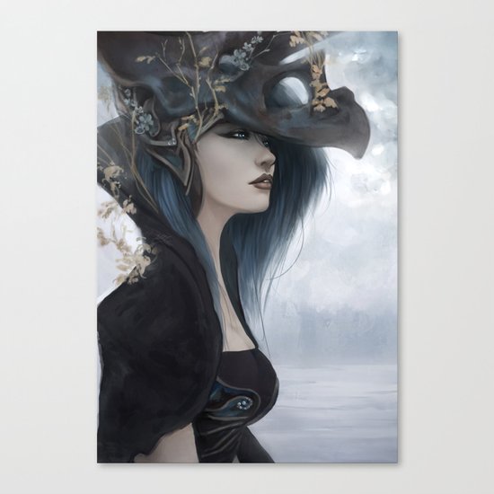 Bluish Black - Mysterious fantasy mage girl portrait Canvas Print