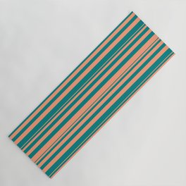[ Thumbnail: Light Salmon & Teal Colored Stripes/Lines Pattern Yoga Mat ]