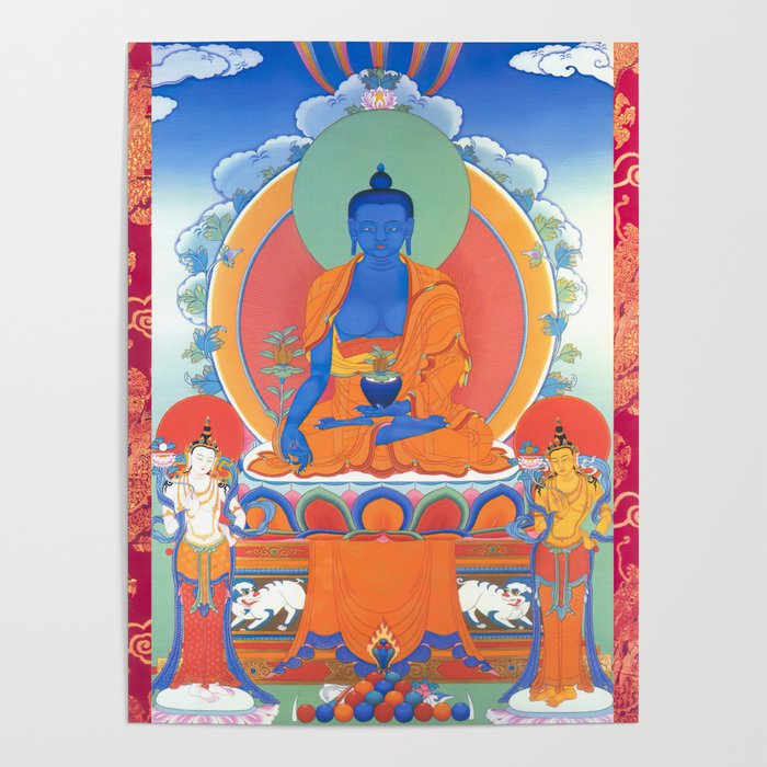 Bhaisajyaguru (Medicine buddha) with Sunlight Bodhisattva and Moonlight Bodhisattva Poster