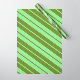 [ Thumbnail: Light Green & Green Colored Lines Pattern Wrapping Paper ]