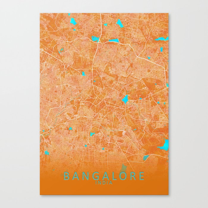 Bangalore, India, Gold, Blue, City, Map Canvas Print by City Map Art