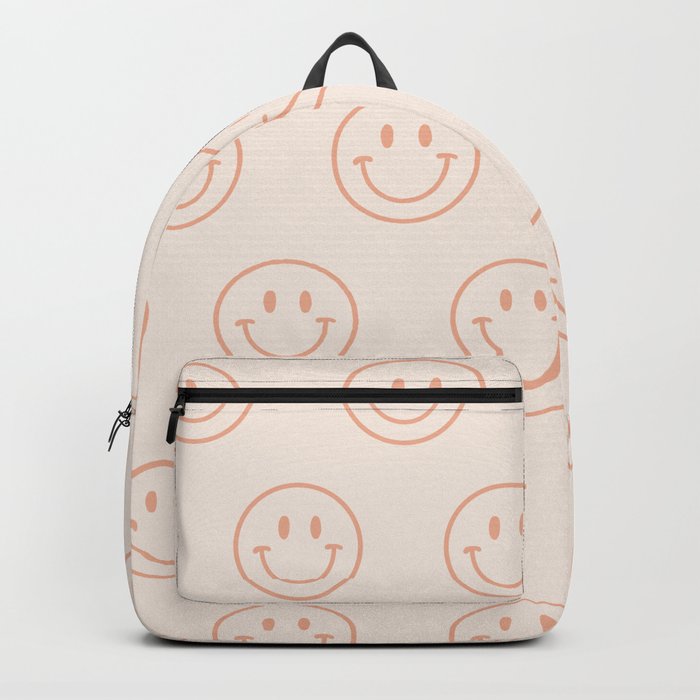 Beige/Peach Smiley Pattern Backpack
