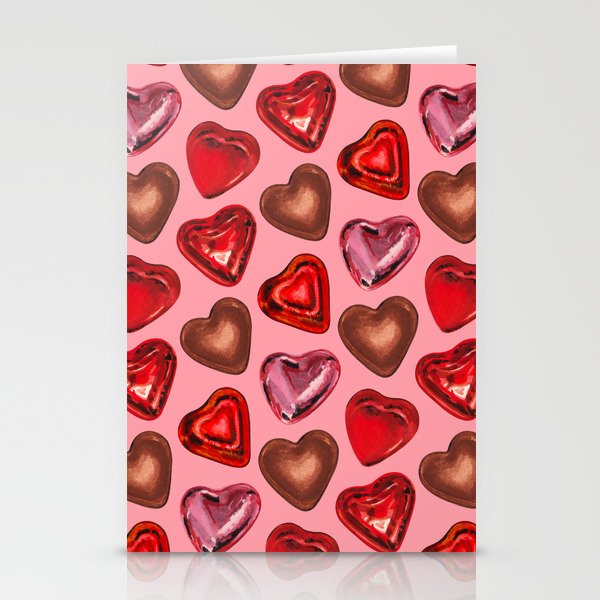 Chocolate Foil Hearts - Pink Stationery Cards