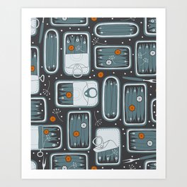 anchovies in tins (teal) Art Print